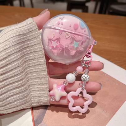 Dazzling Color Stars Transparent Case For Oppo R3/R2 Headset Protective Case Oppo Air/Air2/Air3 Wireless Audio Bluetooth Headset Cover Enco Air4Pro/Air2i/3i Niche Female Creative Transparent Soft Case Drop Proof + Pendant