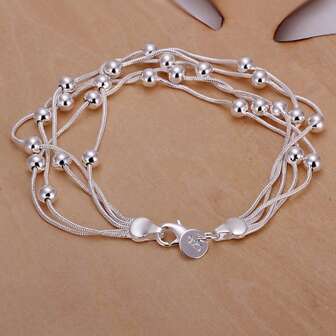 Pulsera de plata de ley 925 con cuentas y cadena, joyería de moda fina para regalo de mujer