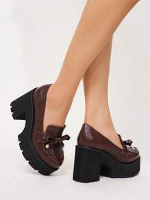 Women's New Brown Round Toe Elastic Band Stitching Casual Vacation Chunky Heel Waterproof Platform Wedge Shoes