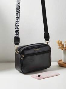Women Letter Pattern Small Shoulder Bag Crossbody Messenger Bag - Black - View 5