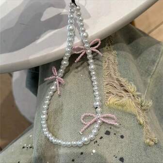 سلسلة هاتف محمول مصنوعة يدويًا مرصعة بالخرز وشكل الفيونكة، منزلقة كريمة لهاتف محمول أو كاميرا CCD، هدايا للأم والعائلة والأصدقاء في المناسبات والأعياد