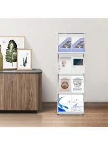 Revistero plegable de 4 niveles CNCEST, moderno revistero, estantería independiente, estanterías plegables para catálogos, para oficinas, ferias, bibliotecas, hasta 20 kg, 48 x 39 x 125 cm (cuadrícula/agujero, blanco/negro)