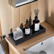 1-2 piezas Bandejas decorativas, bandejas de vanidad, bandejas de almacenamiento de diseño de mármol negro de silicona para fregadero, lavabo, baño y cocina, con vibras bohemias, para vacaciones en la playa, colección de baño, colección de dormitorio, gran capacidad - Negro - Ver 7