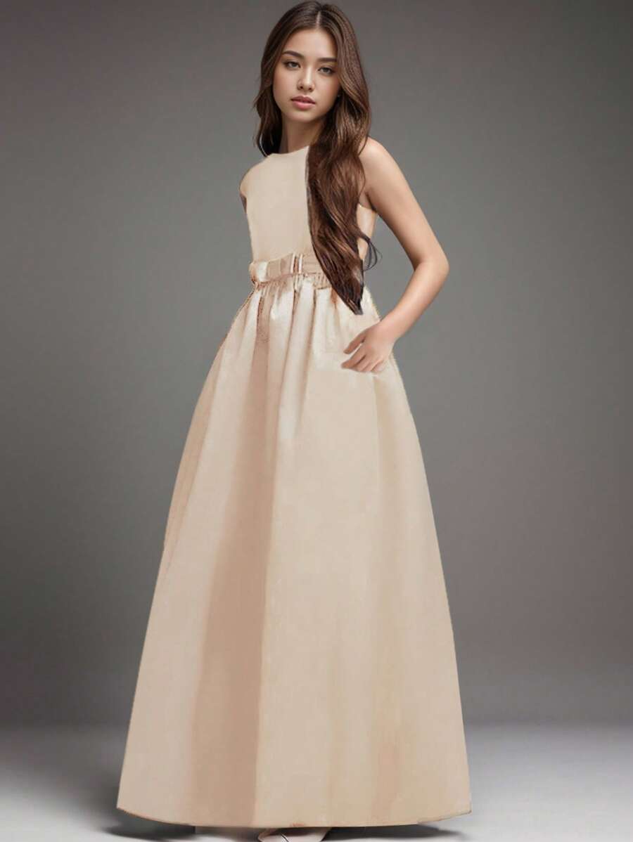 Vestido largo color champagne para adolescentes, vestido de noche formal para fiesta de cumpleaños y actuaciones - Champán - Ver 1