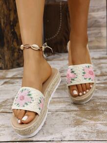 2025 New Retro Knitted Flat Sandals For Women - Baby Pink - View 4