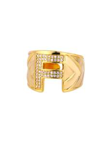 1pc Luxury Zirconia Initial Letter Rings For Women Stainless Steel Chunky Wide Open Finger Ring Hip Hop Fashion Jewelry Gifts