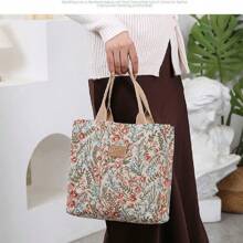 2 opciones: Bolsa de lona de alta calidad con diseño de flor roja o beige, bolsa para llevar almuerzos, salidas y compras