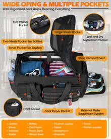 Gym Bag For Men, 45L Sports Travel Duffel Bag With Shoe & Laptop Compartment, Gym Workout Backpack Carry On Weekender Bag Overnight Backpack For Travel - Black - View 5