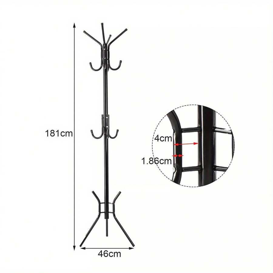 Coat Rack Stand Metal Coat Hat Jacket Umbrella Floor Standing Rack Black White Clothes Hanger 181CMCoat Hanger Back To School - Black - View 1