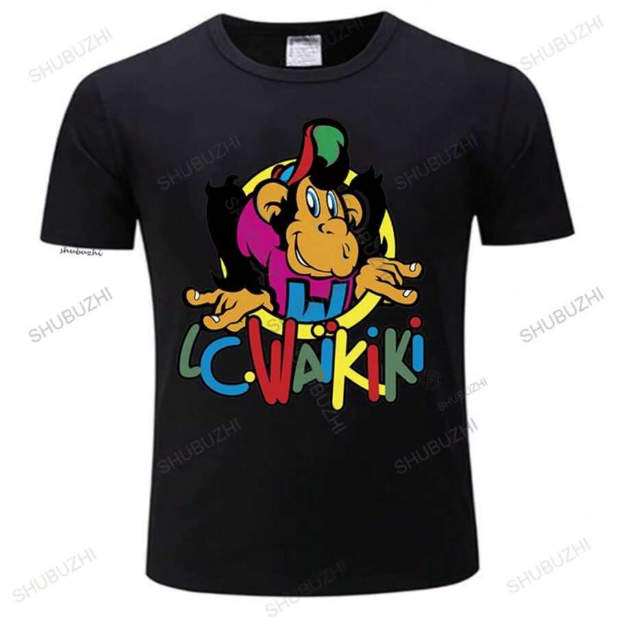 Men's Street Shooting Hip Hop Monkey T-Shirt LC Waikiki Monkey Graphic Printed Cotton Tshirt Short Sleeve Beach Tee-Shirt - 黑色 - 查看 1
