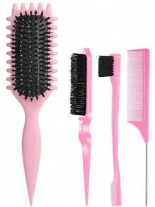 Set di 4 spazzole per definire i ricci - Spazzola per il controllo delle ciocche + Pettine a coda di ratto in metallo per acconciatura capelli ricci + Accessori per acconciatura capelli - Districante, modella e liscia | Accessori di bellezza essenziali per donne e ragazze
