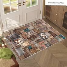 1pc Crystal Velvet Embossed Plaid Area Rug/Doormat - 5mm Thick, Waterproof, Non-Slip, Easy Clean, Machine Washable, Soft & Comfortable, Suitable For Entryway, Kitchen, Living Room, Bedroom, Hallway, Bathroom, Laundry Room - Carpet Decor