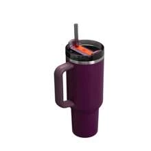 40 Oz H2.0 Tumbler With Handle, Double Walled Vacuum Insulated Stainless Steel Water Bottle Premium Summer Drinkware Portable Handy Flask Travel Mug Iced Coffee Cup For Outdoor Camping, Hiking, Driving, Travel, Perfect Gift Ideamodena - 深紫色 - 查看 1