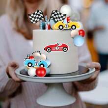 25 PCS Racing Cake Toppers Race Car Birthday Cake Decorations For Racing Car Checkered Flag Birthday Anniversary Party Decorations Supplies,Christmas