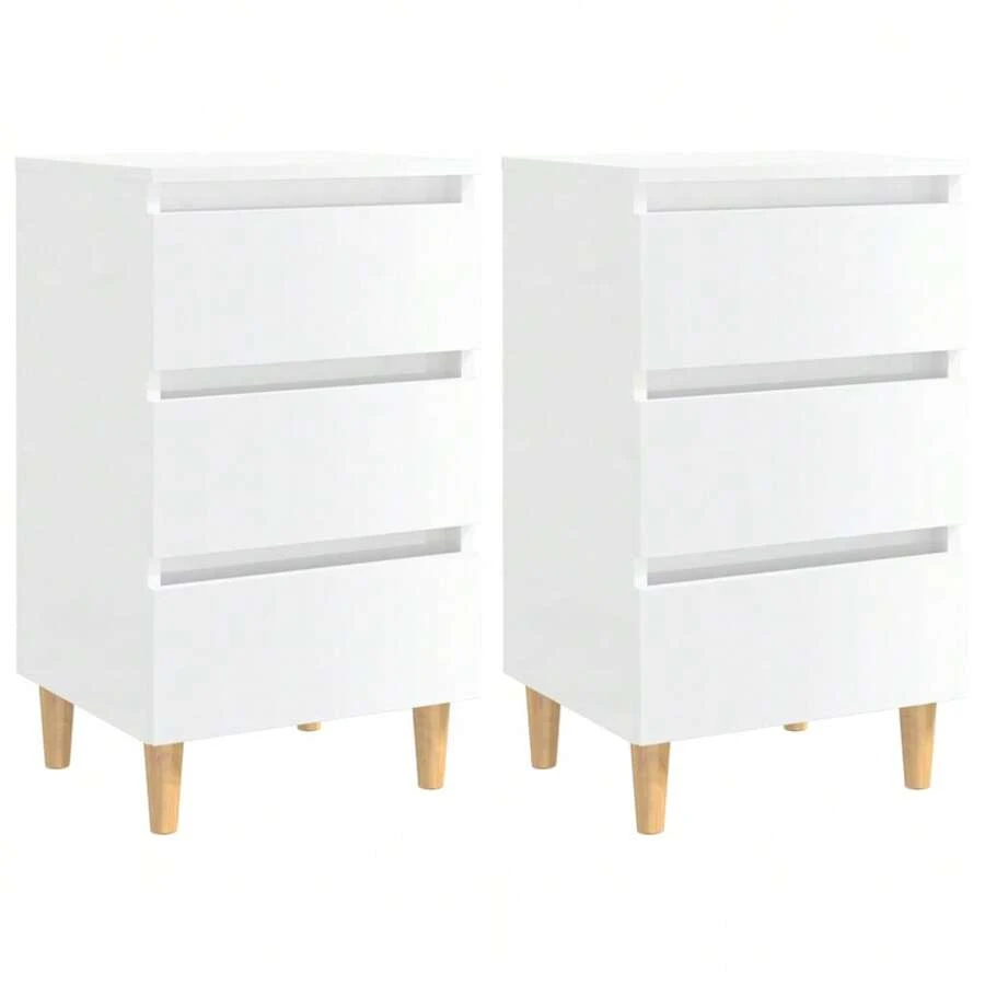 Tables repose-pieds en bois 2 pcs blanc brillant 40x35x69 cm