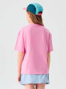 Balabala 2pcs/Set Tween Girl Quick-Dry Short Sleeve T-Shirt, Summer Family Matching - Hot Pink - View 5