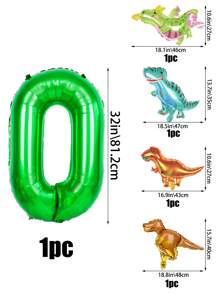 5 Stück Tropischer Dschungel Party Dekorationsset, inklusive 32 Zoll Zahlenballon (0-9), cartoon Dinosaurier geformter PE Dekorationsballon, geeignet für Geburtstags-, Einschulungs- und Valentinstags-Partys