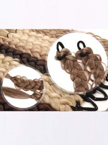 2 件编织长马尾辫接发带松紧带 24 英寸合成纤维金色辫子马尾发饰适合派对日常使用万圣节圣诞节