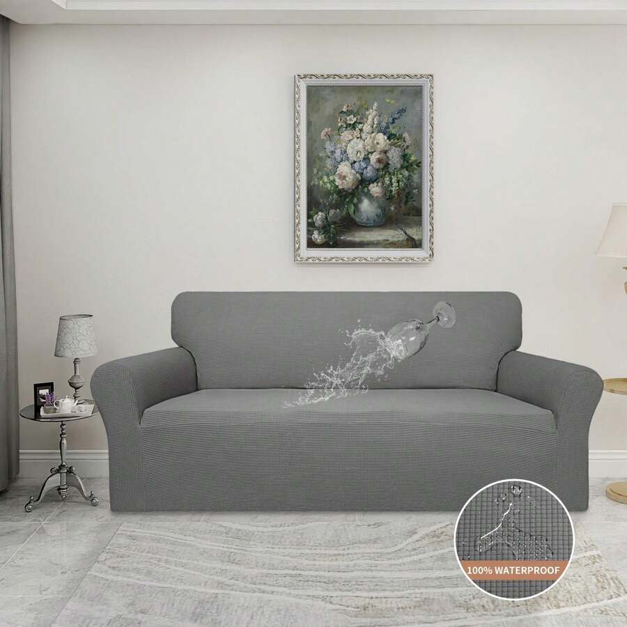Funda de sofá impermeable, funda de sofá impermeable doble, funda de sofá de jacquard elástico, protector de muebles a prueba de fugas para niños, mascotas, perros y gatos - Gris - Ver 1