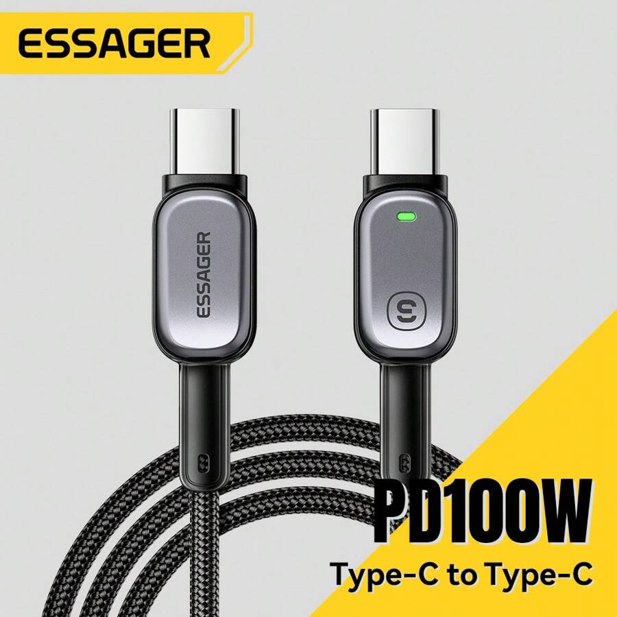 ESSAGER Cable de carga rápida de 100W Tipo C a Tipo C, 60W, 480Mbps para transferencia de datos, color gris - Gris - Ver 1