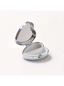 1pc Heart-Shaped Pattern Printed, 2 Compartment Mini Portable Pill Case, Metal Jewelry Box, Multi-Function Divided Storage Box For Vitamins, Earrings, Small Items, Suitable For Home, Office, Travel - Multicolor - View 8