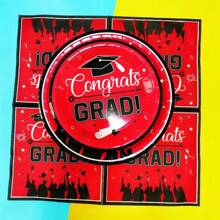 Hakunofo 72Pcs Graduation Party Supplies 2025 Graduation Party Dinnerware Set, Red Disposable Paper Plates Napkins For Congrats Grad Party Decorations, Serve 24