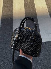 女士时尚简约手提贝壳包简约流行单肩包休闲斜挎包女士礼物送给妈妈 - 黑色 - 查看 5