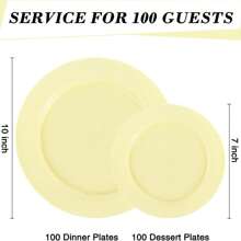 200PCS Yellow Plastic Plates Disposable Plates For Party - Heavy Duty Plastic Plates - 100 10" Dinner Plates And 100 7" Salad Plates For Weddings, Easter Parties And Events  Easter Day - 黃色 - 查看 3
