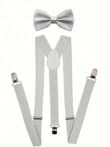 Men's Suspender & Bow Tie Set, Elastic Brace With Bow Tie Set, Suitable For Daily Wear, Weddings, Banquets, Parties, Suitable For Teens, Summer Casual Outdoor Athletic Or Vacation Travel Or Graduation Gifts Or Birthday Dress Accessories Or Daily Wear
