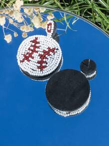 一对运动休闲风手工编织米珠串珠棒球垒球元素耳环嘻哈朋克复古时尚通勤球耳环适合女性日常节日度假聚会佩戴