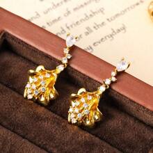 salmoph 1 对法式复古花朵锆石耳环适合女性日常佩戴 - 耳環 - 查看 1