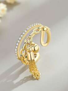 A时尚跨境新款复古几何女戒指创意圆形外贸欧美饰品纱球吊流苏几何开口戒指小众简约ins关节戒指食指戒指饰品