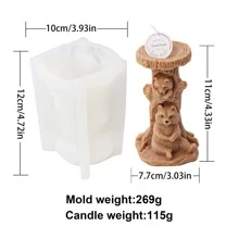 1pc DIY Tree Stump Mother Son Bear Candle Mold Handmade Sitting Animal Soap Resin Plaster Mold Mother Child Monkey Making Tool Desk Decor Gifts