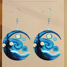 [独特的 3D 梵高耳环] 一对梵高星夜耳环 - 独特的 3D 效果亚克力，精致的耳环，非常适合派对和礼物，适合日常佩戴 - 彩色 - 查看 10