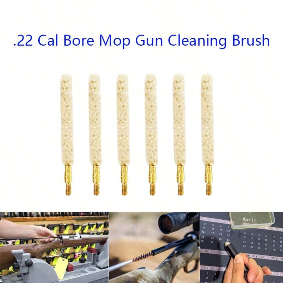 6 Pieces .22 Cal Bore Mop Gun Cleaning Brush With 8-32 Threaded For 22lr Rifle Pistol Handgun Cleaning
