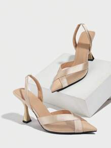 Autunno/Inverno 2025 Décolleté donna con punta affusolata, slip-on, tacco alto, con dettaglio in rete, scarpe comode per ufficio/festa/sera, vestono leggermente larghe, beige, eleganti