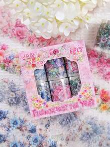 6 Rollen Schönes Blumenmuster PET wasserfestes Klebeband für DIY Scrapbooking, Journaling und Foto-Collagen Dekorative Aufkleber Rollen - Geschenk für Freunde zum Schulstart