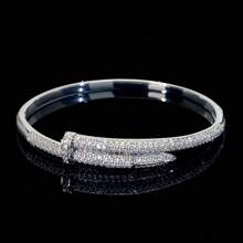 1pc Women Nail Shaped Bracelet With Synthetic Cubic Zirconia, Elegant Minimalist Design Versatile Accessory