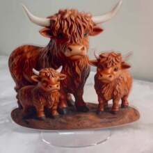 1pc Flat 2D Highland Cow Statue, Boho Quartz Crystal Tabletop Decor, Multi-Purpose Animal Themed, Suitable For Home, Office, Cafe, Classroom - Shaggy Cow Figurine, In English Gifts Birthday Graduation