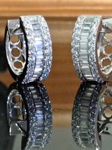 1pair Elegant Half Circle Zirconia Stud Earrings Ladies Jewelry For Women 925 Sterling Silver Simple Earrings Fine Jewelry Gifts For Girls Daily Life Dating Decor For Prom Party - Style 1 - View 5