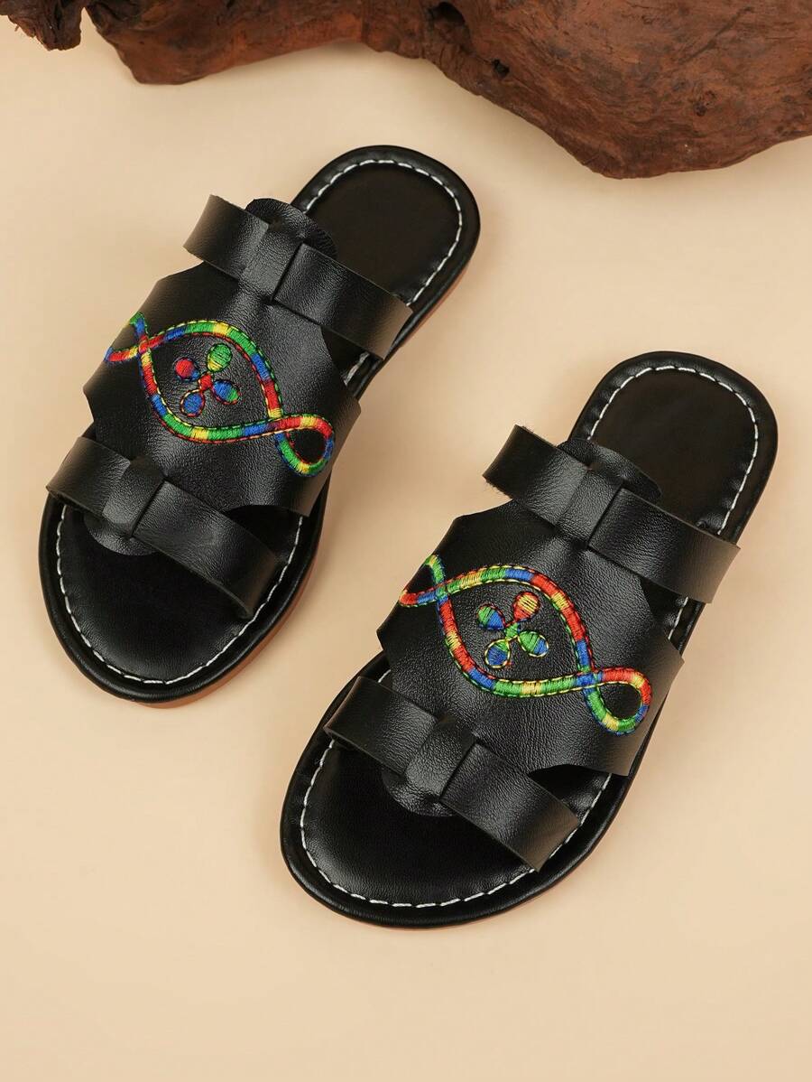 Children's Fashion Slippers Summer New Embroidered Bag Foot Back Exposed Toe Design Anti Slip And Wear Resistant Fashionable And Versatile Beach Slippers