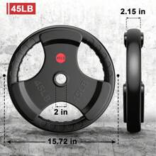 GIKPAL Rubber Grip Weight Plate, Barbell Weight Plate For Home Gym, 2-Inch Hole & Solid Cast Iron Core, Strength Training Plate For Weightlifting - Black - View 6