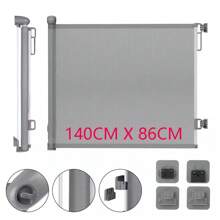 140*86CM Retractable Gate, Stair Gate Roll For Dogs And Cats, Extendable Barrier Gate, Folding Pet Dog Stair Gates Isolatio - Grey - View 1