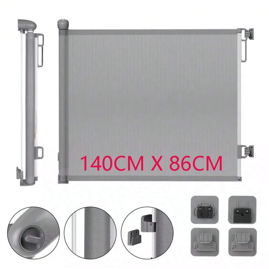 140*86CM Retractable Gate, Stair Gate Roll For Dogs And Cats, Extendable Barrier Gate, Folding Pet Dog Stair Gates Isolatio - Grey - View 1