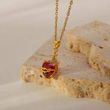 1 pieza Collar de acero inoxidable con colgante de cruz y corazón de circonita, cadena de gargantilla con dije rojo, apto para fiesta y uso diario, regalo de joyería