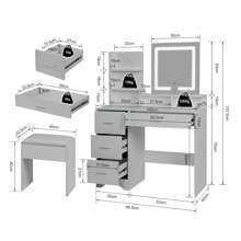 Dressing Table With Stool - 5 Shelves And 4 Drawers, Touch Screen Makeup Mirror With 3-Color Dimmable Lights, Bedroom Vanity Desk For Makeup And Storage - Light Grey - View 7