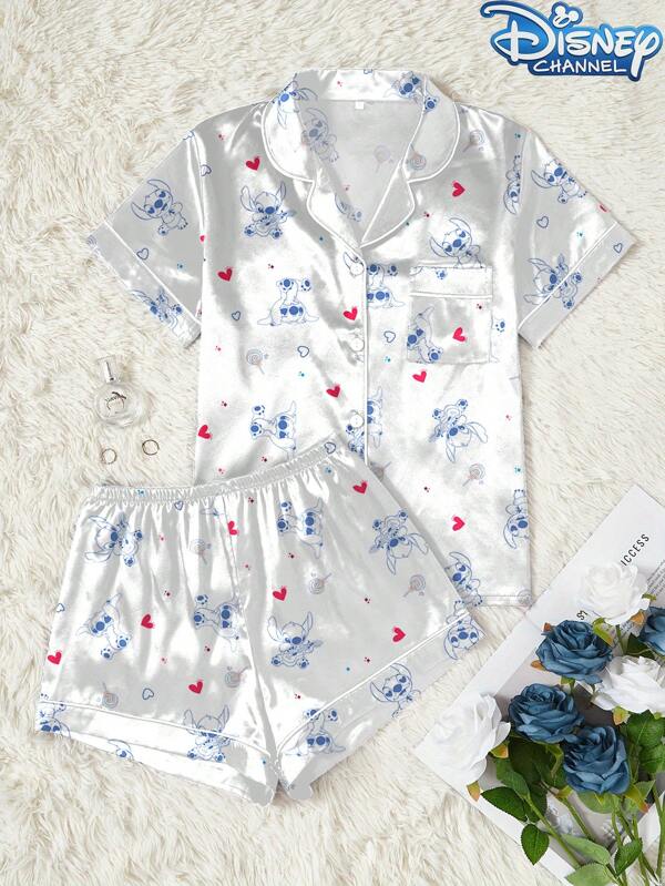 Disney Cartoon Print 5 Pieces Short Sleeve & Shorts Pajama Set