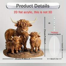 1pc Flat 2D Highland Cow Statue, Boho Quartz Crystal Tabletop Decor, Multi-Purpose Animal Themed, Suitable For Home, Office, Cafe, Classroom - Shaggy Cow Figurine, In English Gifts Birthday Graduation