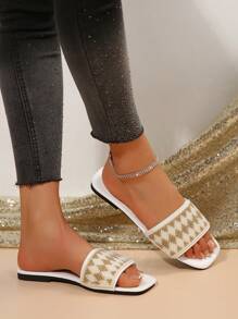 Women's Flat Sandals With Faux Pearl & Rhinestone Decor, Open Toe Strap Slide Slippers, Multiple Colors, Casual Fashion Outdoor Beach Mules - White - View 4