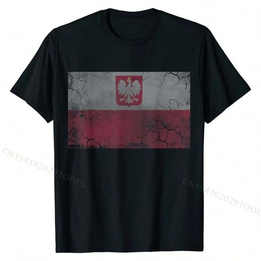 Poland Flag T-Shirt Polish Polska Family Cotton Adult T Shirt Design Tops T Shirt Fashion Customized - Black - View 1